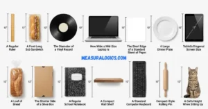 14 common everyday objects that are approximately 12 inches long with straight measurement lines on a white background.