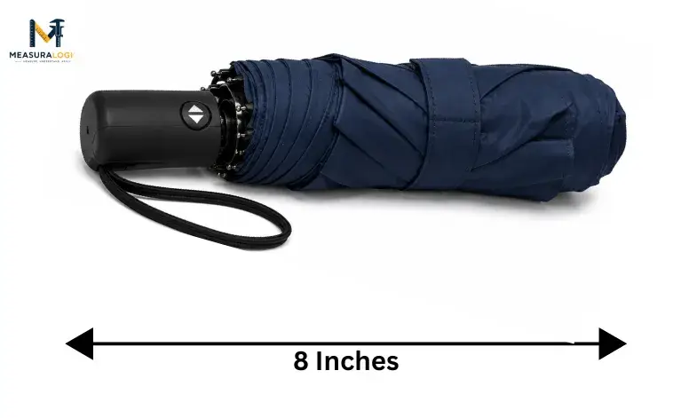 A folded travel umbrella.