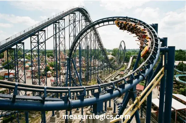 Section of large roller coaster track approximately 100 feet long